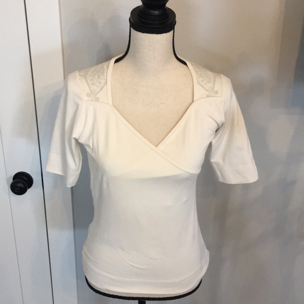 Prana cream v neck short sleeve top